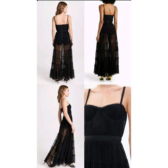 Alice + Olivia Deena Pleated Maxi Dress with Hot Pants Black Sz 6 Tulle Organza - Picture 8 of 13